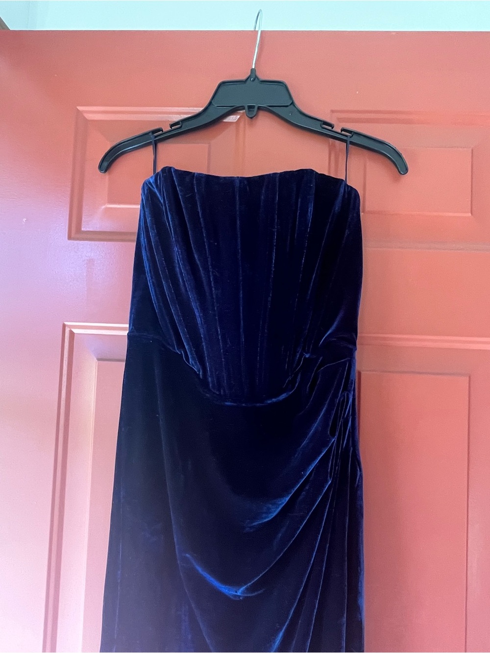 Bardot Strapless Velvet Gown in Deep Blue